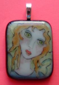 Detail Image for art Angel Fused Glass Painted Pendant