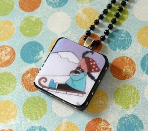 Detail Image for art sledding cat art pendant
