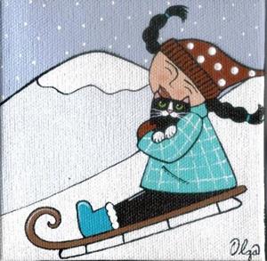 Detail Image for art sledding cat art pendant Detail Image for art sledding cat art pendant