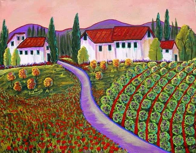 Art: Springtime French Poppy Village by Artist Diane Funderburg Deam