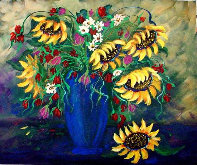 Art: Sunflowers in Vase by Artist Diane Funderburg Deam