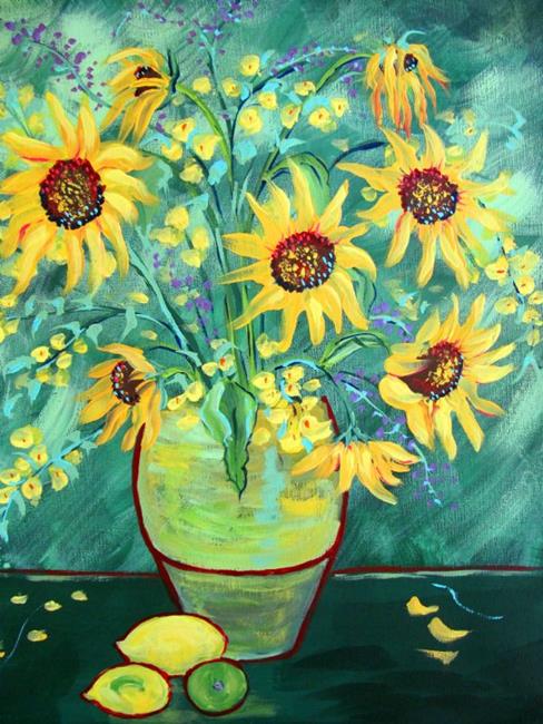 Art: Sunday's Sunflowers with Lemons and Lime by Artist Diane Funderburg Deam