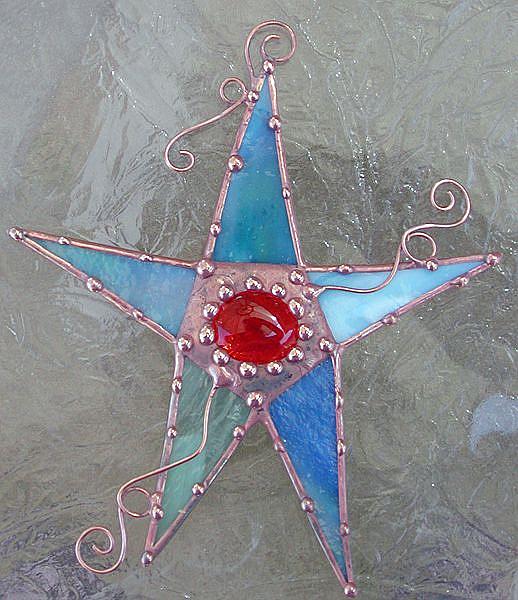 Art: Stained Glass Star Shades of Blue by Artist Dianne McGhee