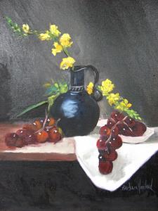 Detail Image for art Snapdragons,Grapes,and Black Pitcher