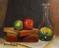 Art: Apples,Books and Glass Still life by Artist Barbara Haviland